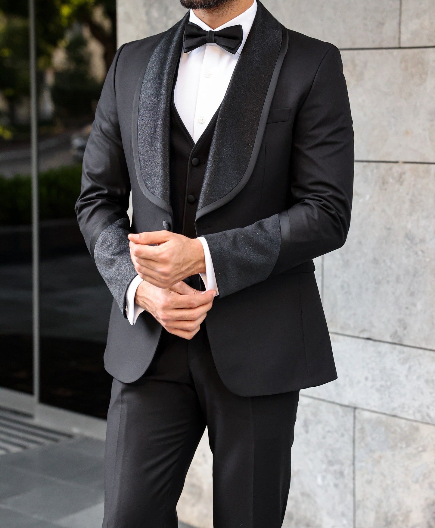 Black Slim-Fit Tuxedo 3-Piece - BRABION