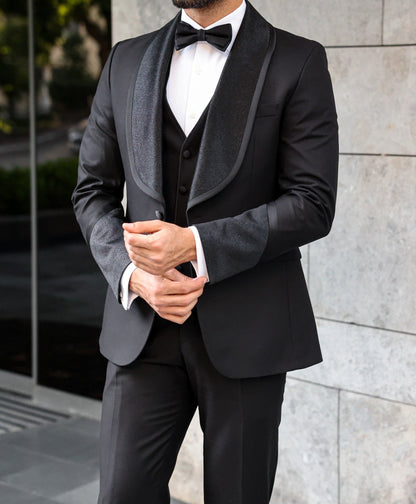Black Slim-Fit Tuxedo 3-Piece - BRABION
