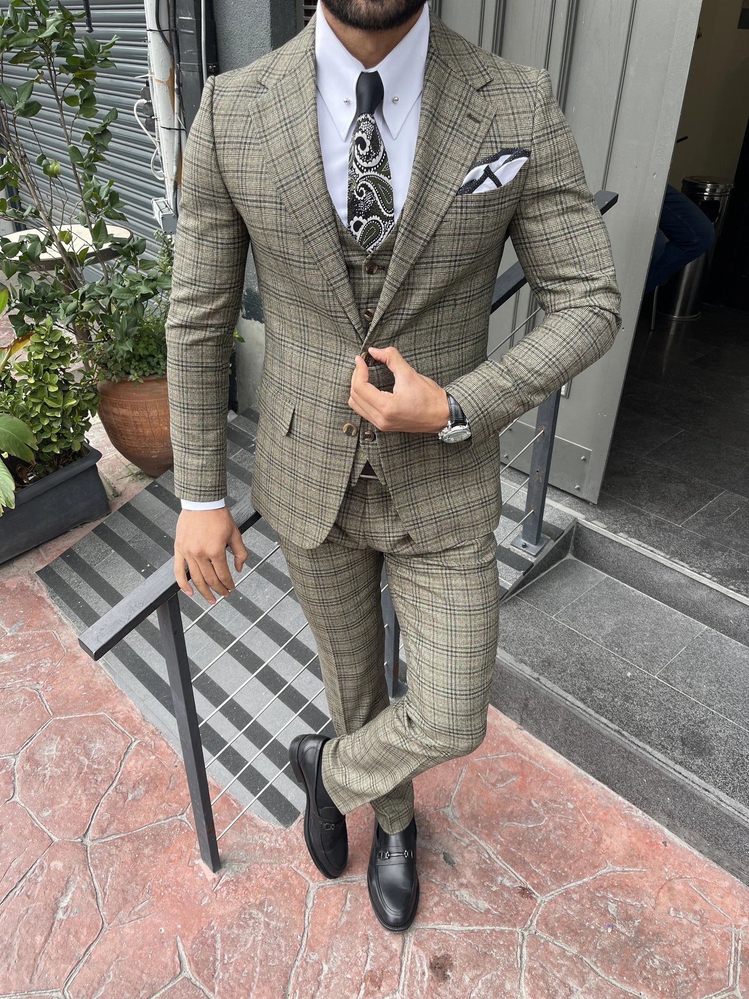 Green Plaid Slim-Fit Suit 3-Piece VIOSSI