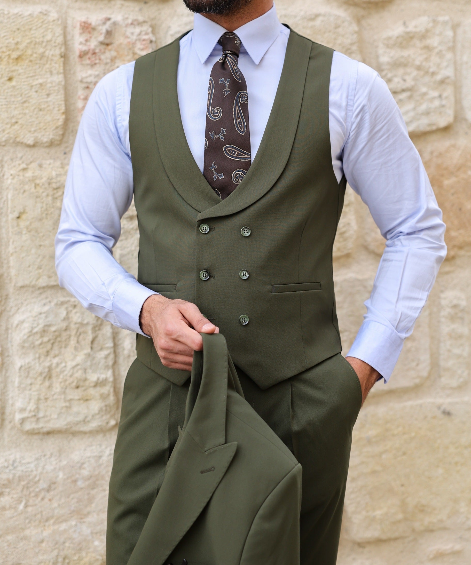 Khaki Modern-Fit Suit 3-Piece VIOSSI