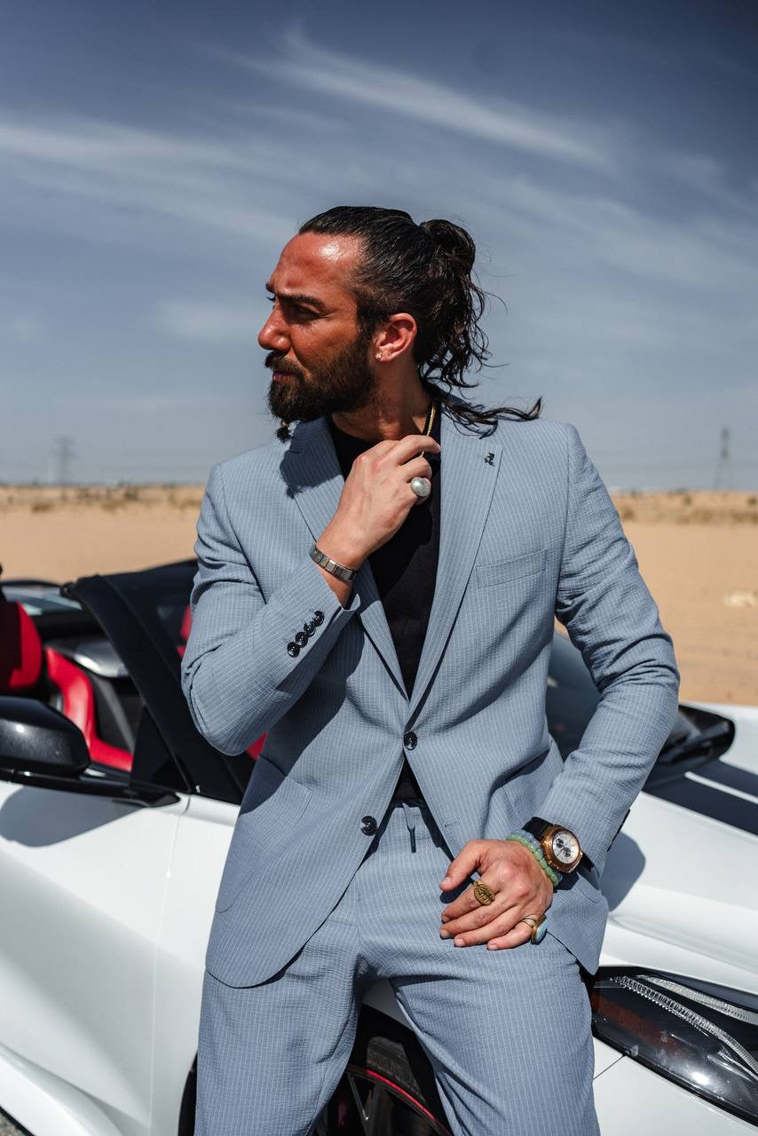 Coastal Sky Pinstripe Suit – Summer Blue Two-Piece Suit