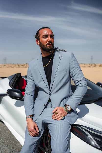 Coastal Sky Pinstripe Suit – Summer Blue Two-Piece Suit