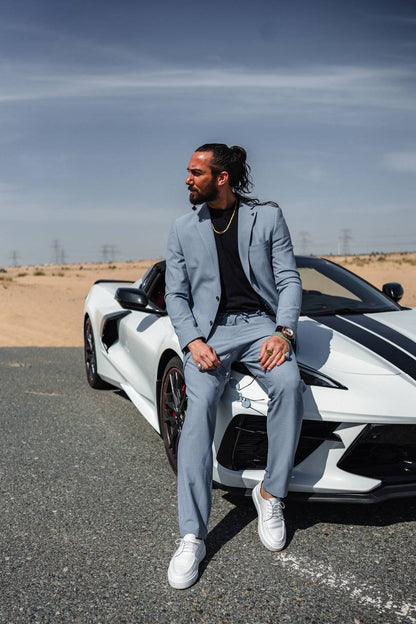 Coastal Sky Pinstripe Suit – Summer Blue Two-Piece Suit