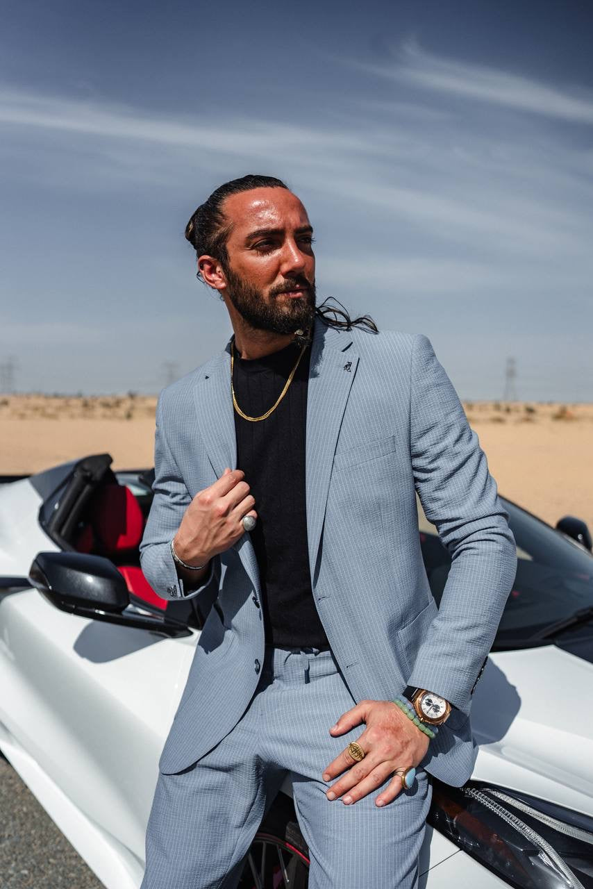 Coastal Sky Pinstripe Suit – Summer Blue Two-Piece Suit