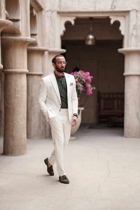 Monaco White Mono-Collar Summer Suit