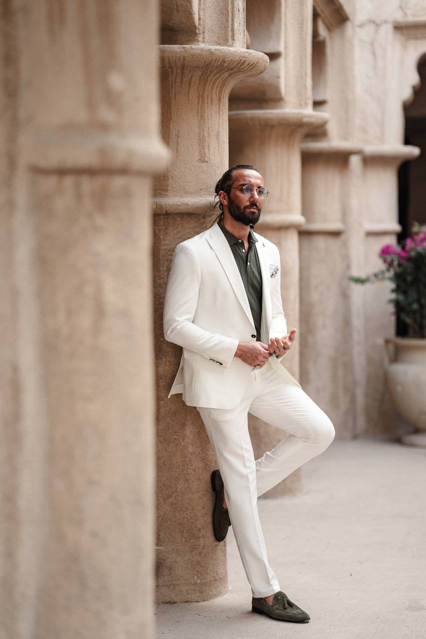 Monaco White Mono-Collar Summer Suit