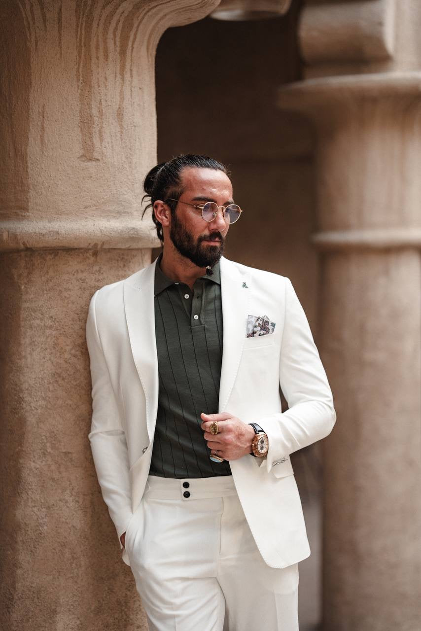 Monaco White Mono-Collar Summer Suit