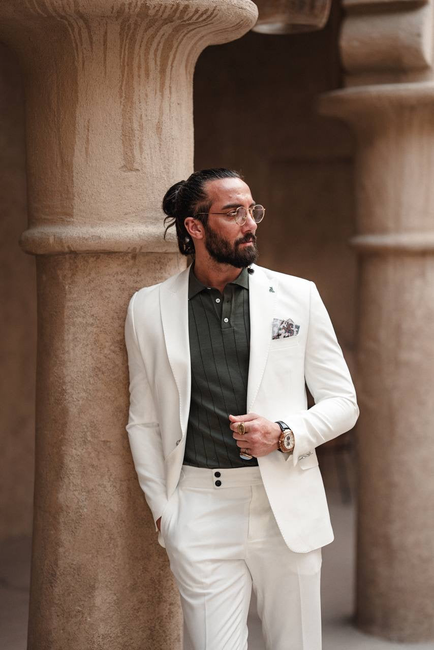 Monaco White Mono-Collar Summer Suit