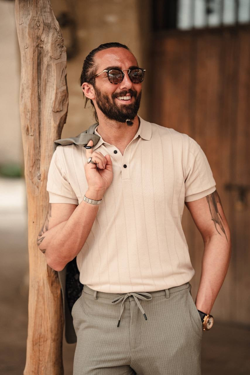 Desert Dune Beige Knitted Polo Shirt