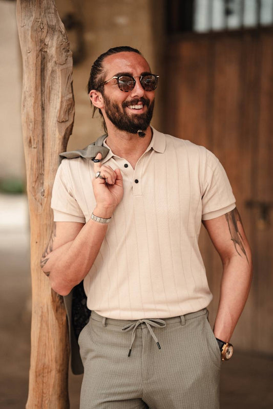 Desert Dune Beige Knitted Polo Shirt