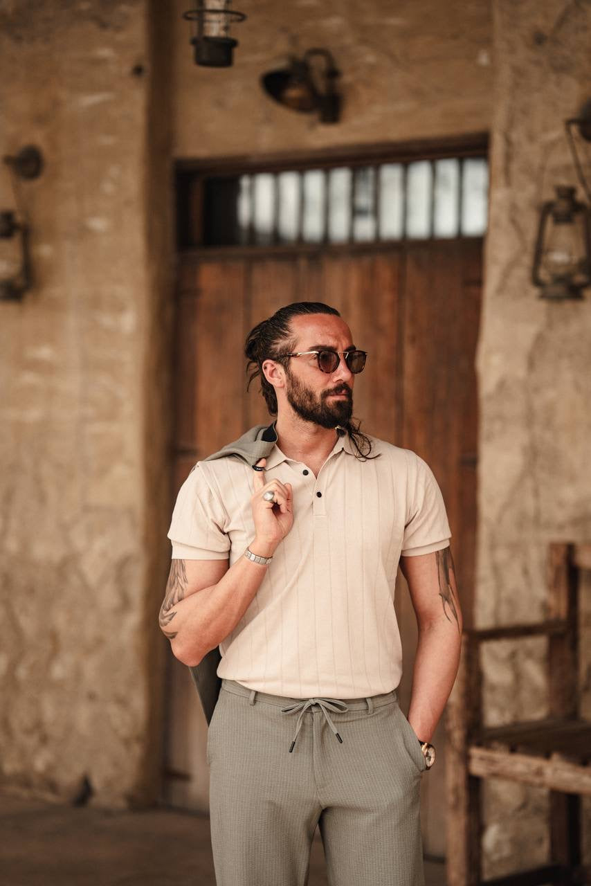 Desert Dune Beige Knitted Polo Shirt