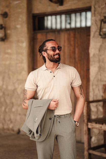 Desert Dune Beige Knitted Polo Shirt