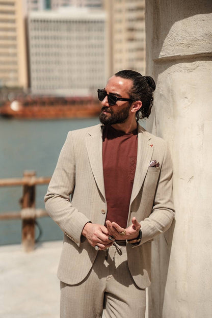 Coastal Dune Beige Mono Collar Suit