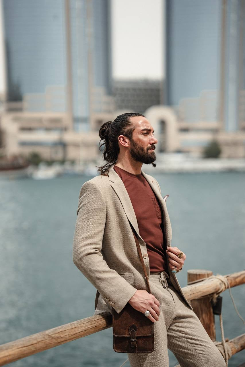 Coastal Dune Beige Mono Collar Suit