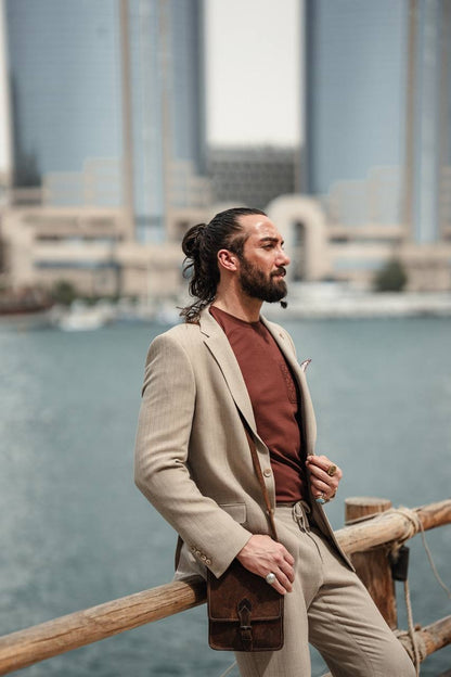 Coastal Dune Beige Mono Collar Suit