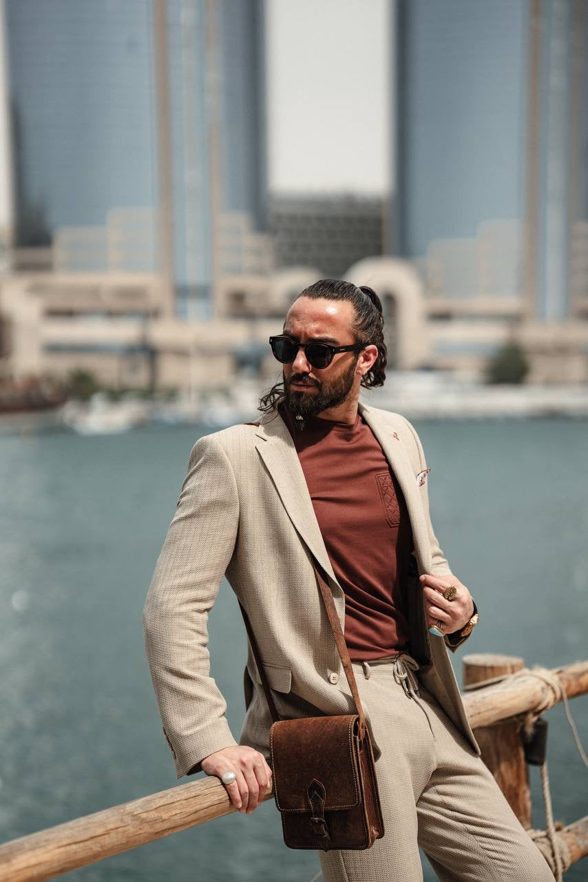 Coastal Dune Beige Mono Collar Suit