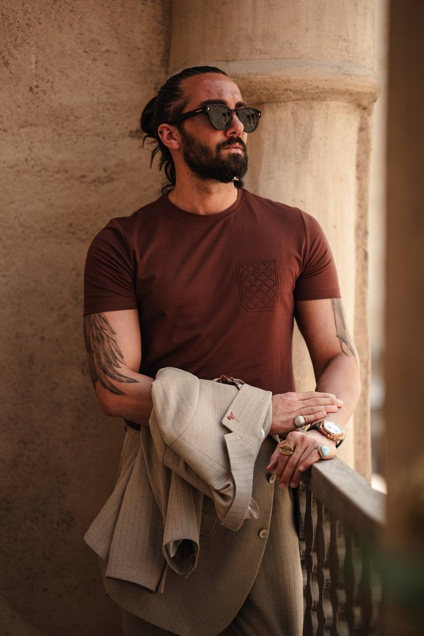 Tile Brown Crew Neck Knitwear T-Shirt