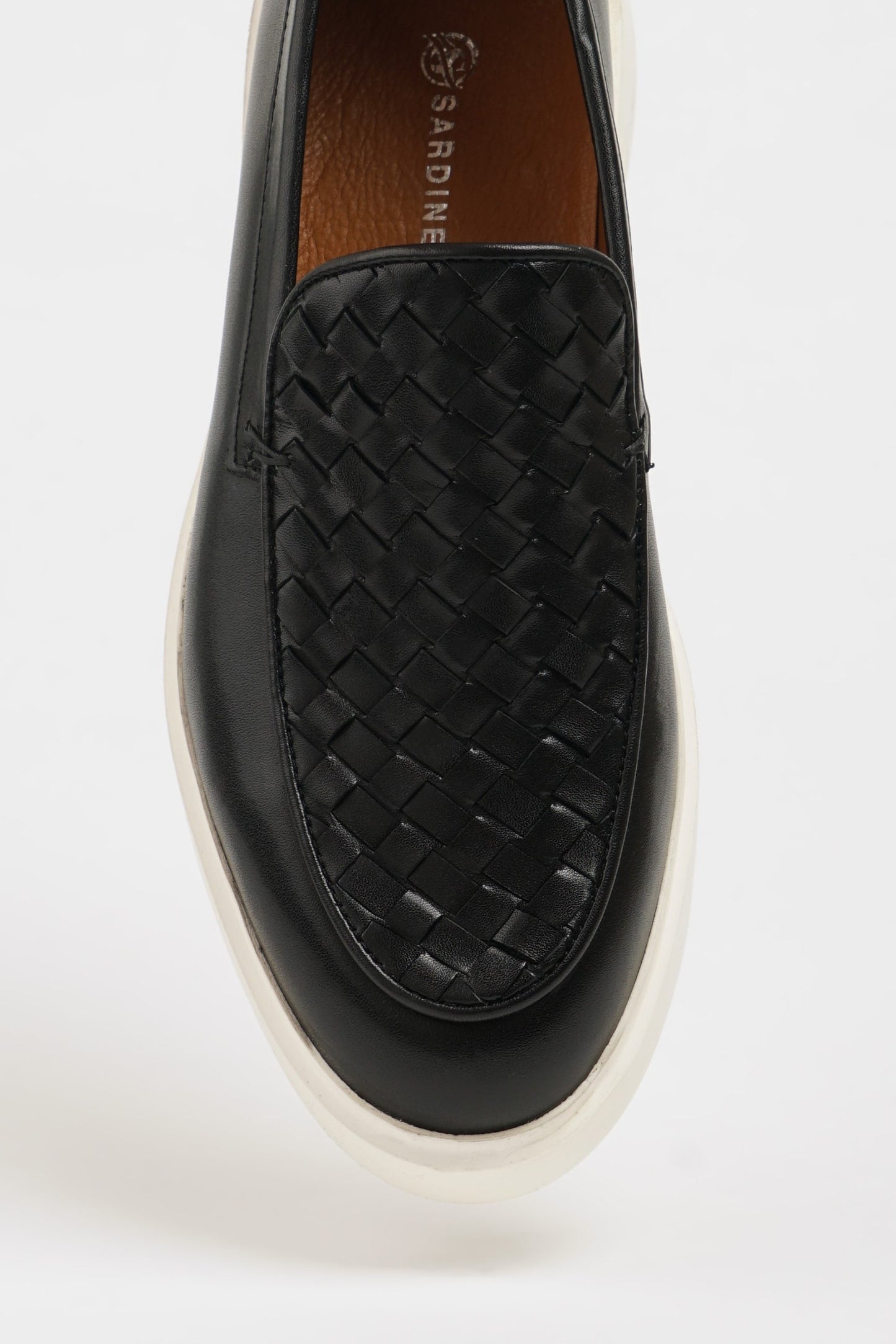 Maison Black Leather Casual Shoes with Knitted Detail