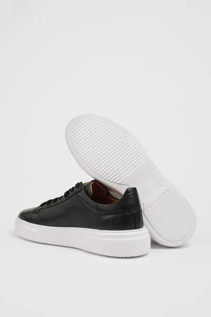 Maison Black Leather Sneakers with Pool Sole