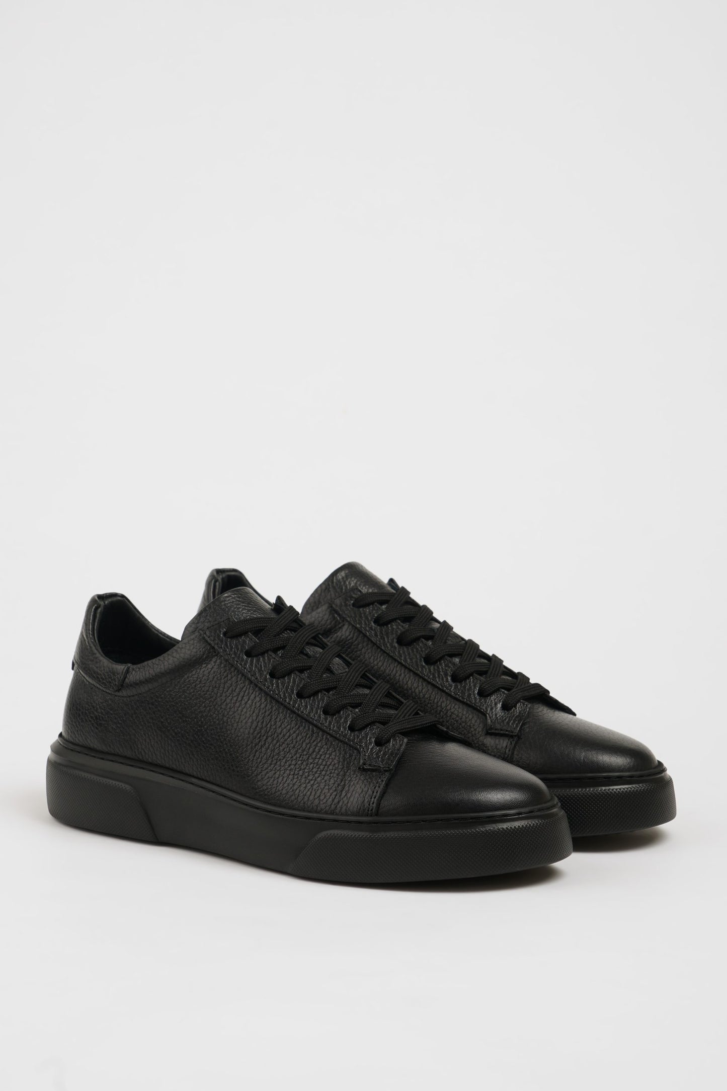 Maison Dark Black Leather Sneakers with Pool Sole