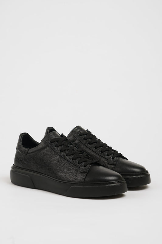 Maison Dark Black Leather Sneakers with Pool Sole