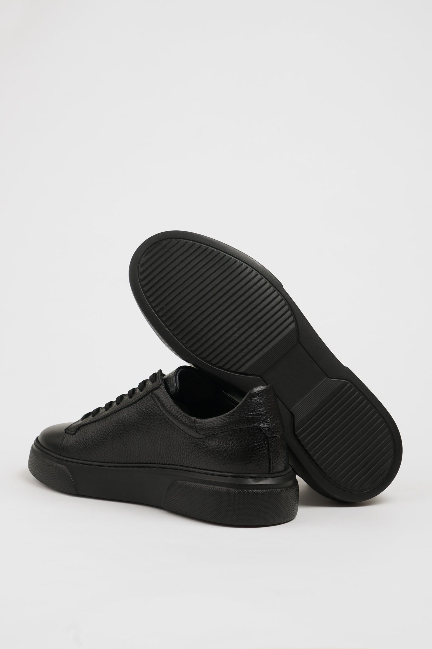 Maison Dark Black Leather Sneakers with Pool Sole