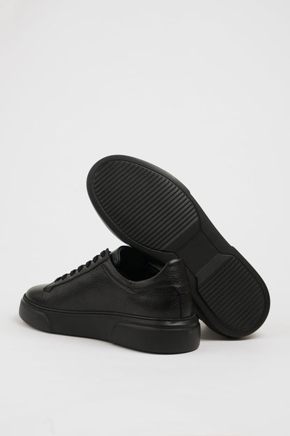Maison Dark Black Leather Sneakers with Pool Sole