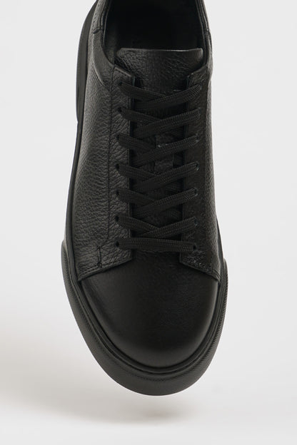 Maison Dark Black Leather Sneakers with Pool Sole