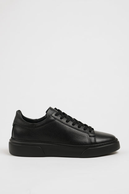 Maison Dark Black Leather Sneakers with Pool Sole
