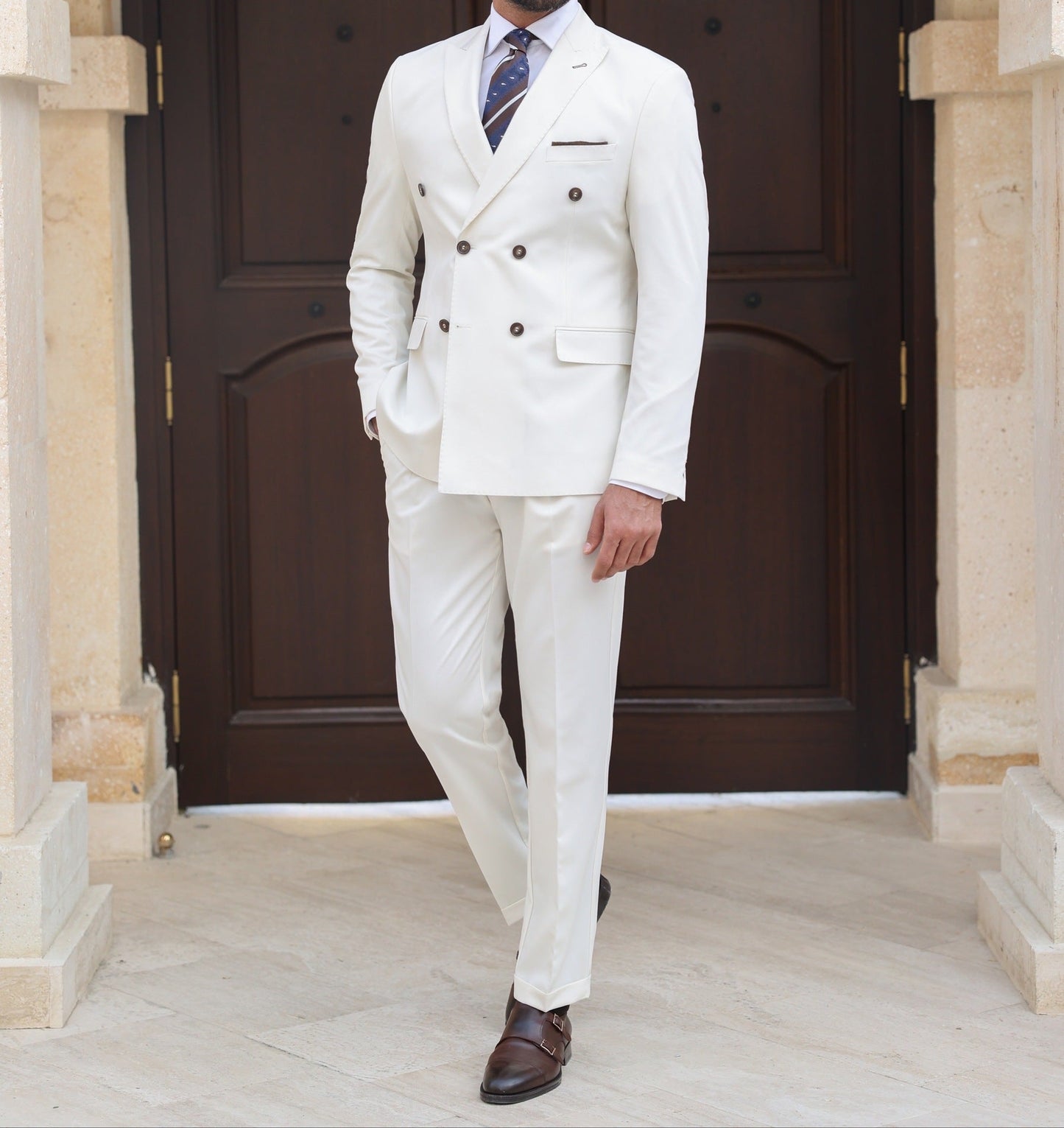 White Double Breasted Suit 2-Piece VIOSSI