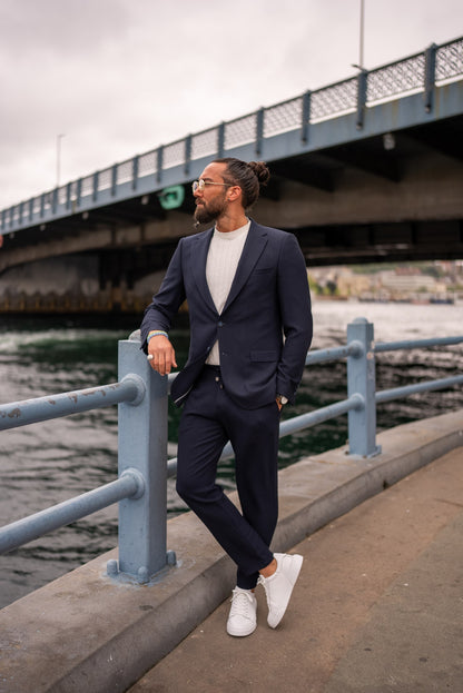 Monaco Navy Blue Mono-Collar Summer Suit