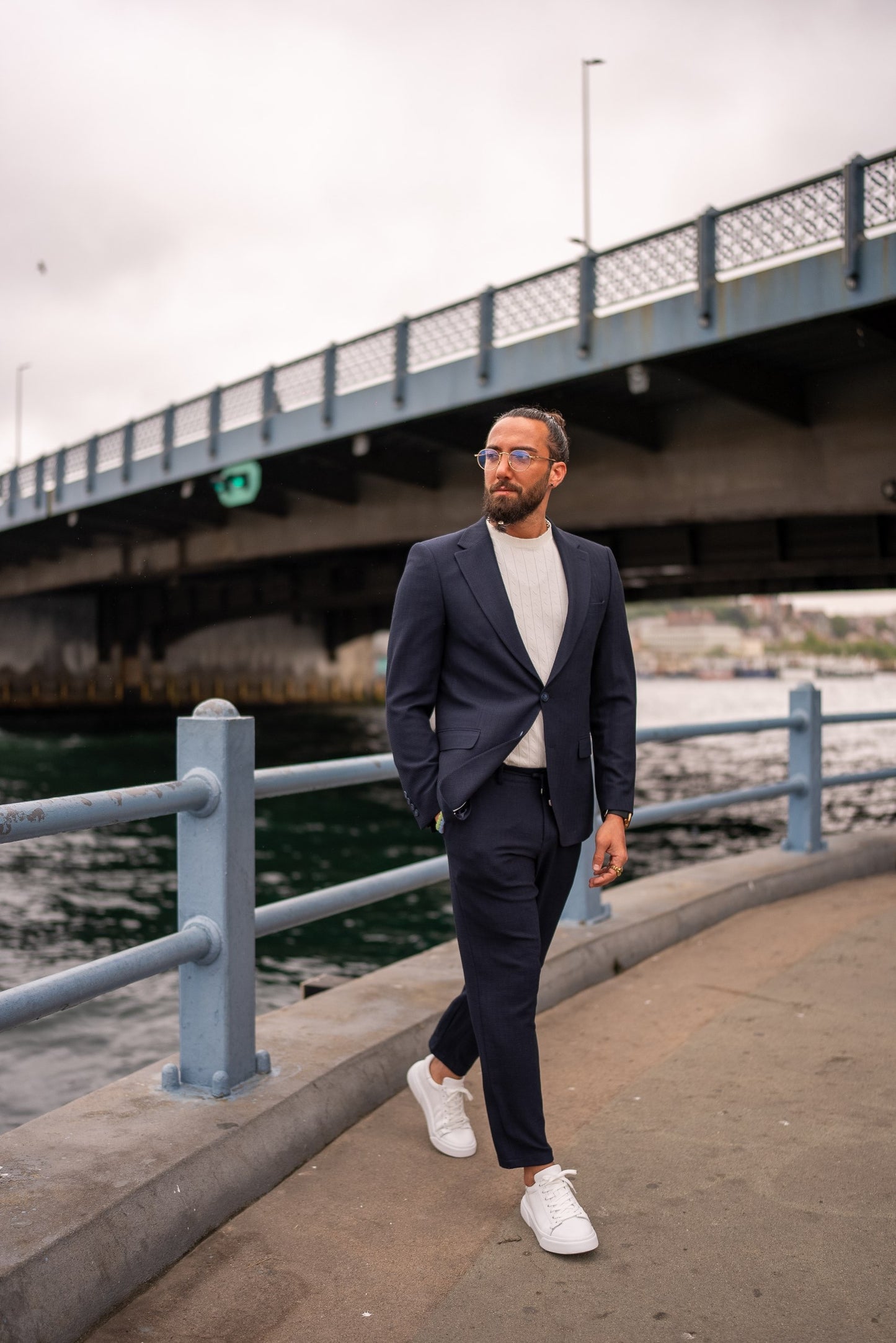 Monaco Navy Blue Mono-Collar Summer Suit