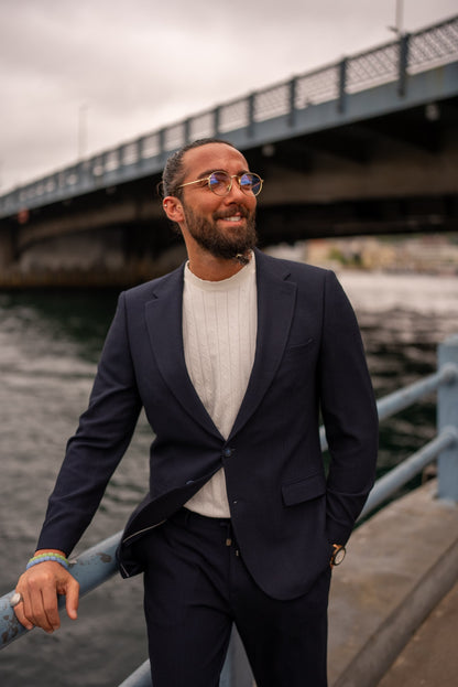 Monaco Navy Blue Mono-Collar Summer Suit