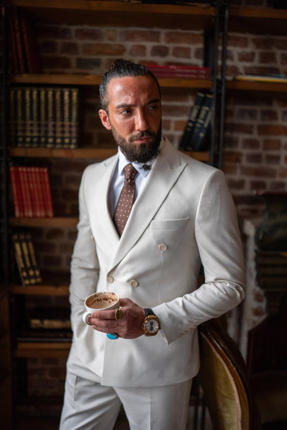 Brabion Double-Breasted Beige Men's Suit