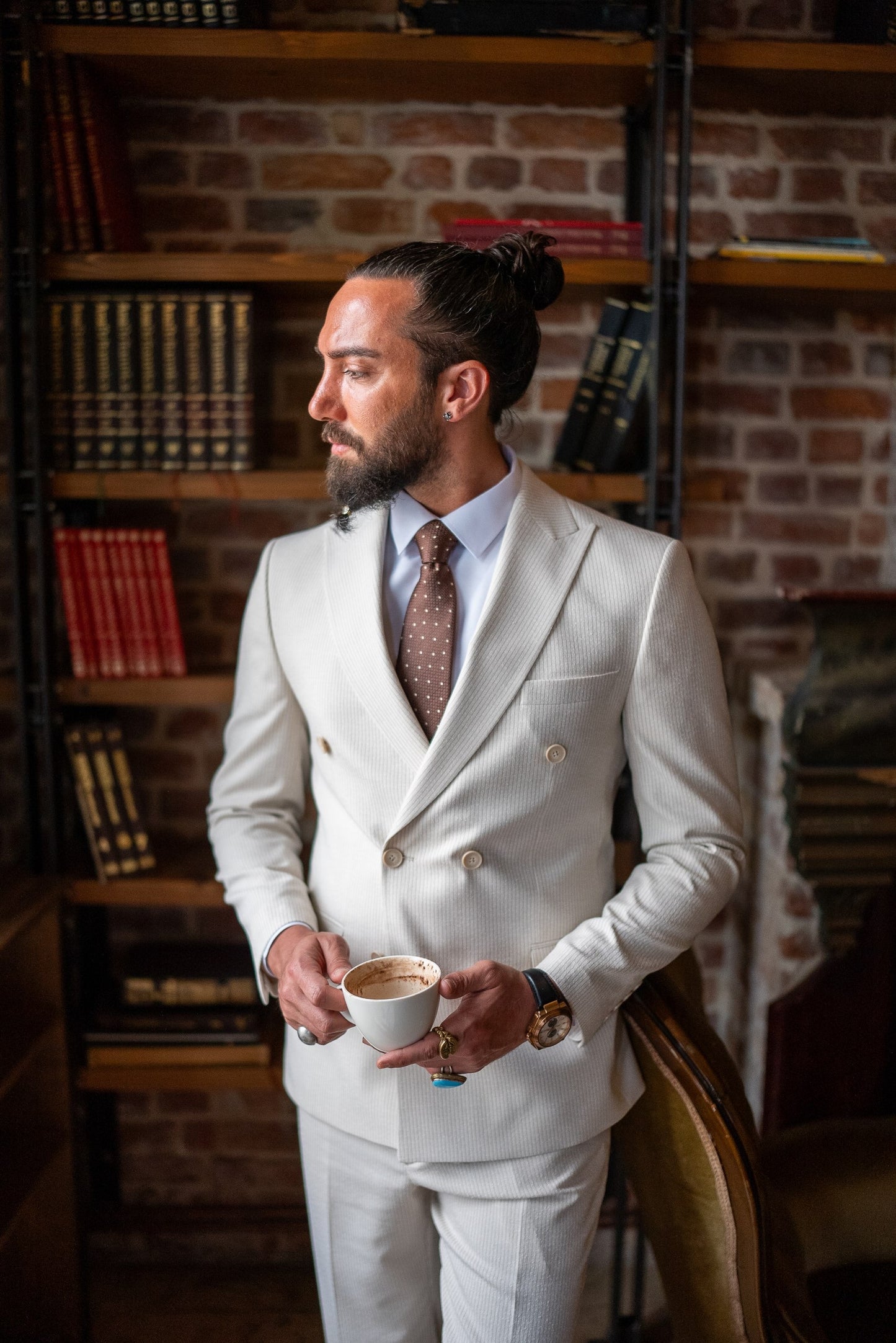 Brabion Double-Breasted Beige Men's Suit