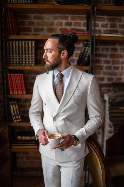 Brabion Double-Breasted Beige Men's Suit