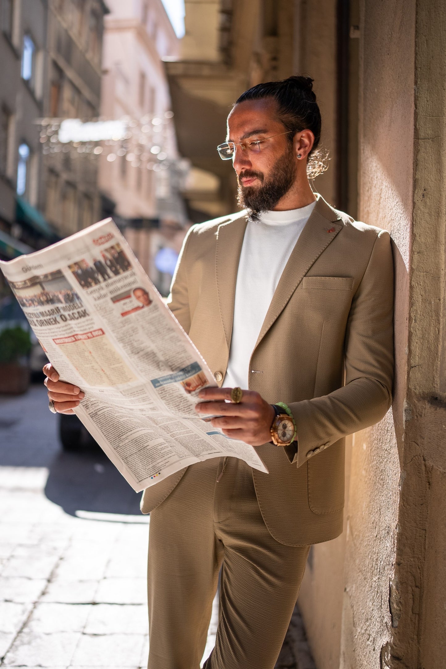 Monaco Khaki Green Mono-Collar Summer Suit