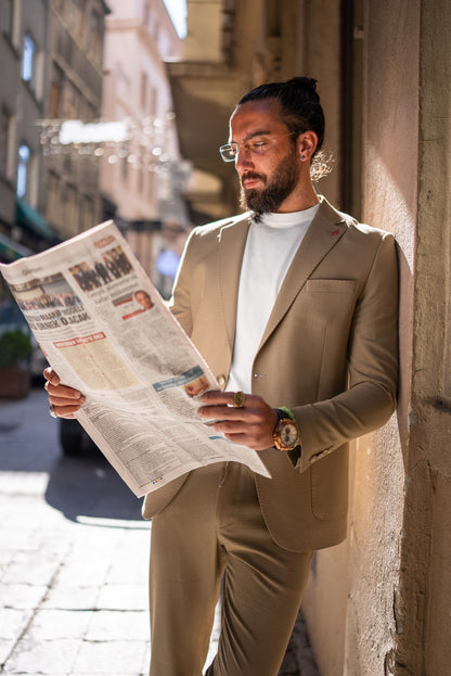Monaco Khaki Green Mono-Collar Summer Suit