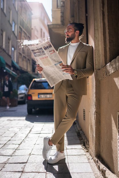 Monaco Khaki Green Mono-Collar Summer Suit