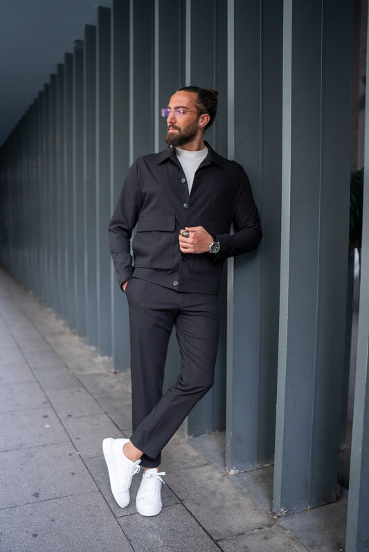 Summer Black Tailored Sports Coat Pants Set