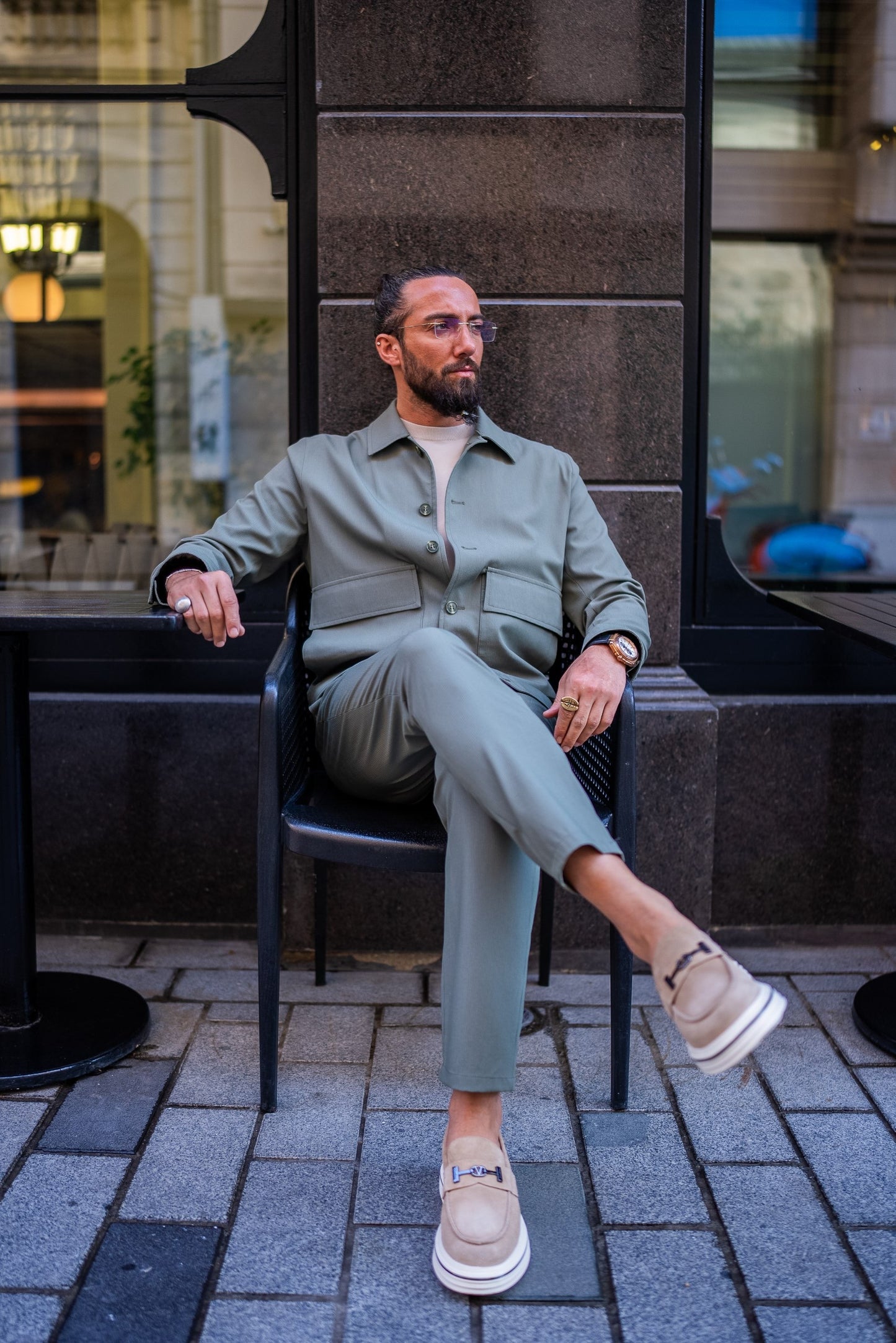 Khaki Lightweight Summer Sports Coat & Pants Set for Men