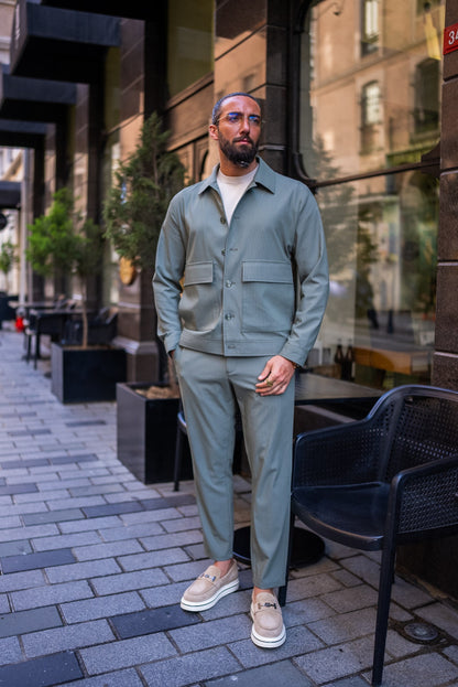 Khaki Lightweight Summer Sports Coat & Pants Set for Men