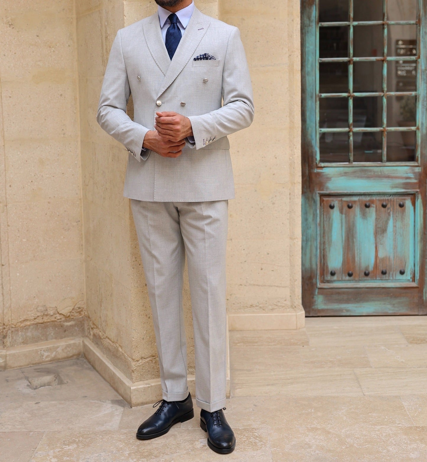 Grey Double Breasted Suit 2-Piece VIOSSI