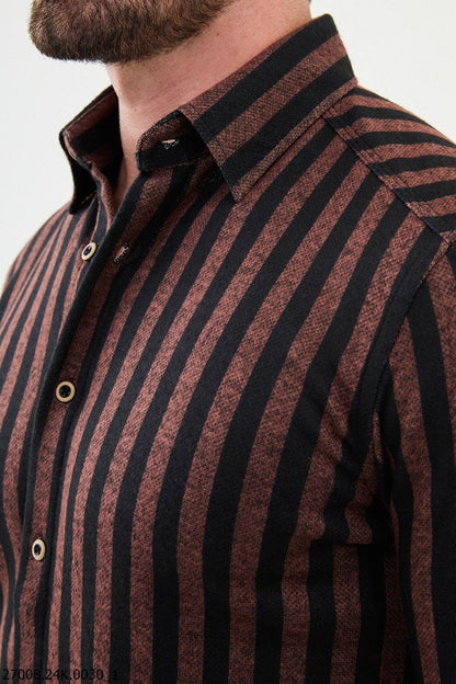 Brabion Nico Rust Black Slim Fit Striped Shirt