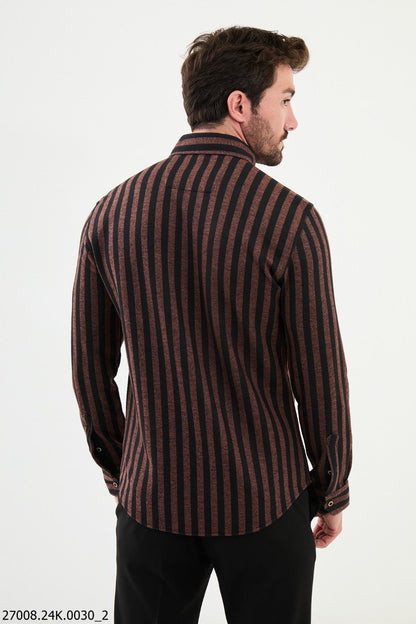 Brabion Nico Rust Black Slim Fit Striped Shirt