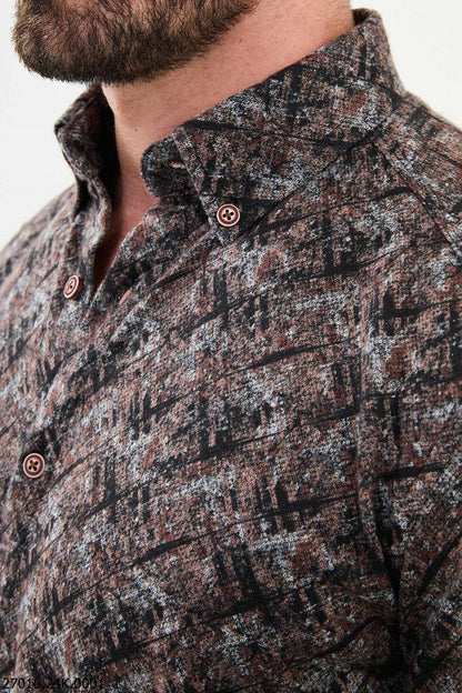 Brabion Nico Black Slim Fit Patterned Wool Shirt