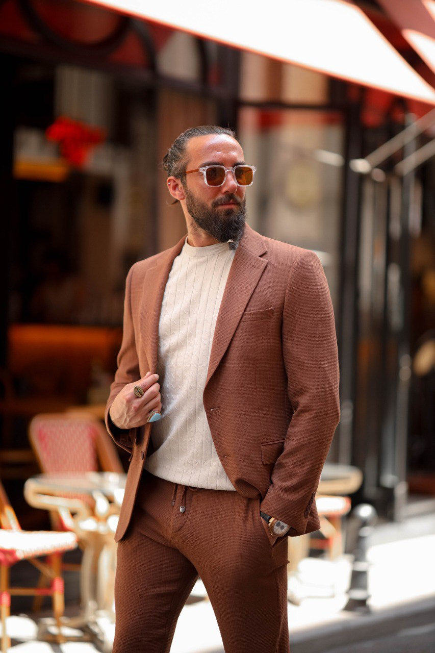 Marrakech Tile Brown Seersucker Sport-Cut Suit