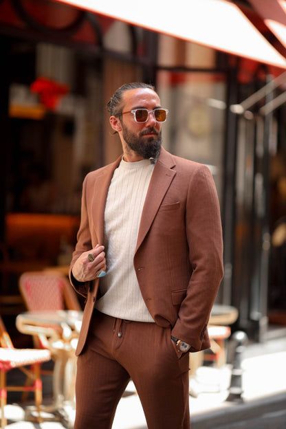 Marrakech Tile Brown Seersucker Sport-Cut Suit