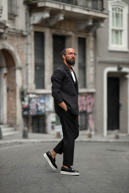 Santorini Nights Mono Collar Suit in Jet Black