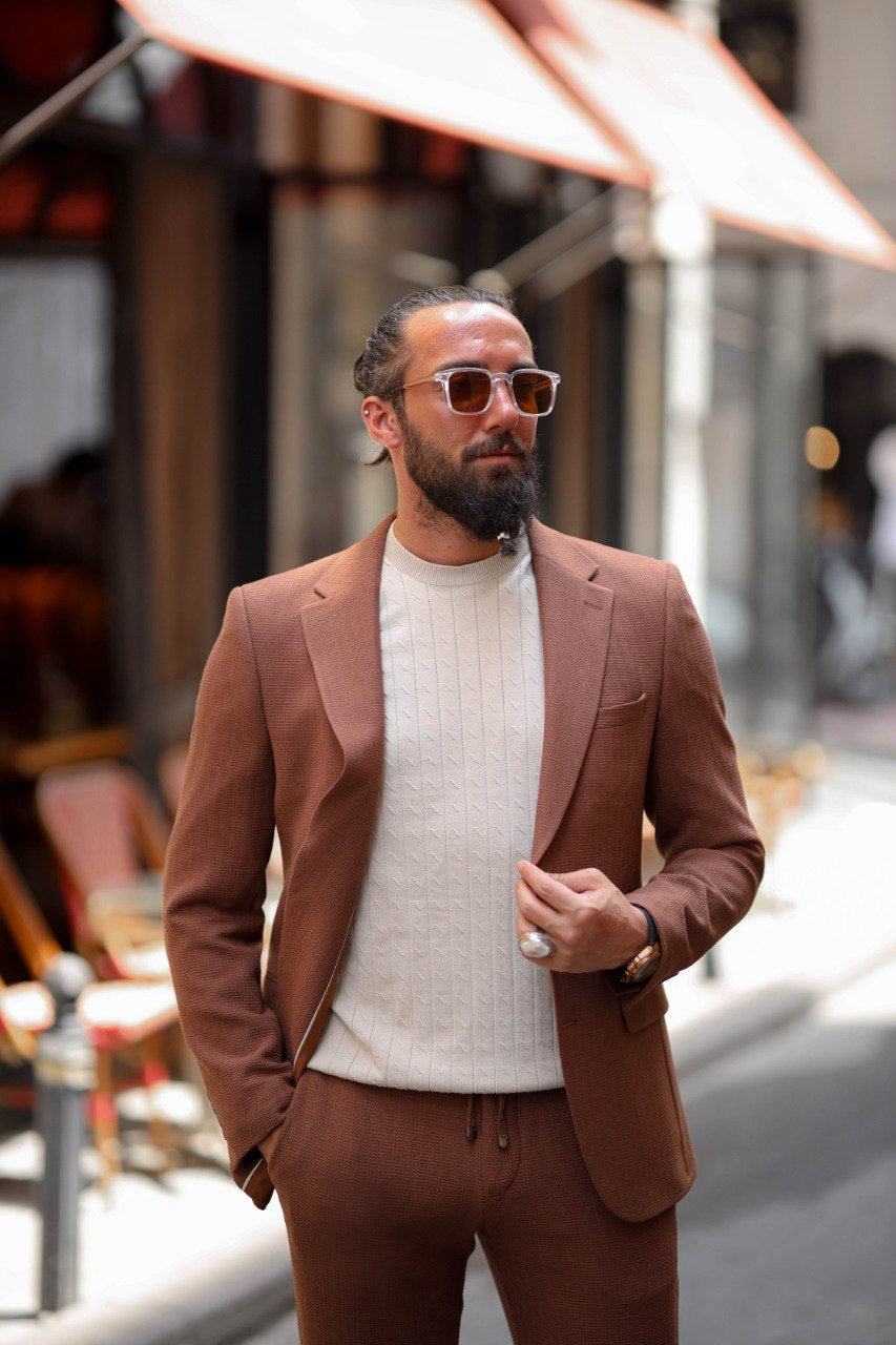 Marrakech Tile Brown Seersucker Sport-Cut Suit